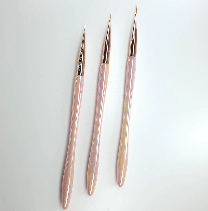 Kit 3 Pinceis Fino para Decoração Unha Nail Art - Rose Perolado